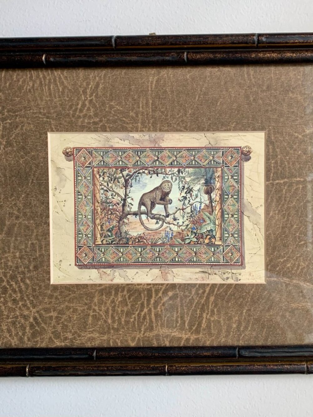 Vintage Framed Set of 2 Tropical Monkey Prints in the Jungle by Steve Butler - Picture 5 of 9